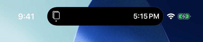 The note in the iPhone Dynamic Island on the Home Screen, showing the CustosNotes mark and the 5:15 PM reminder